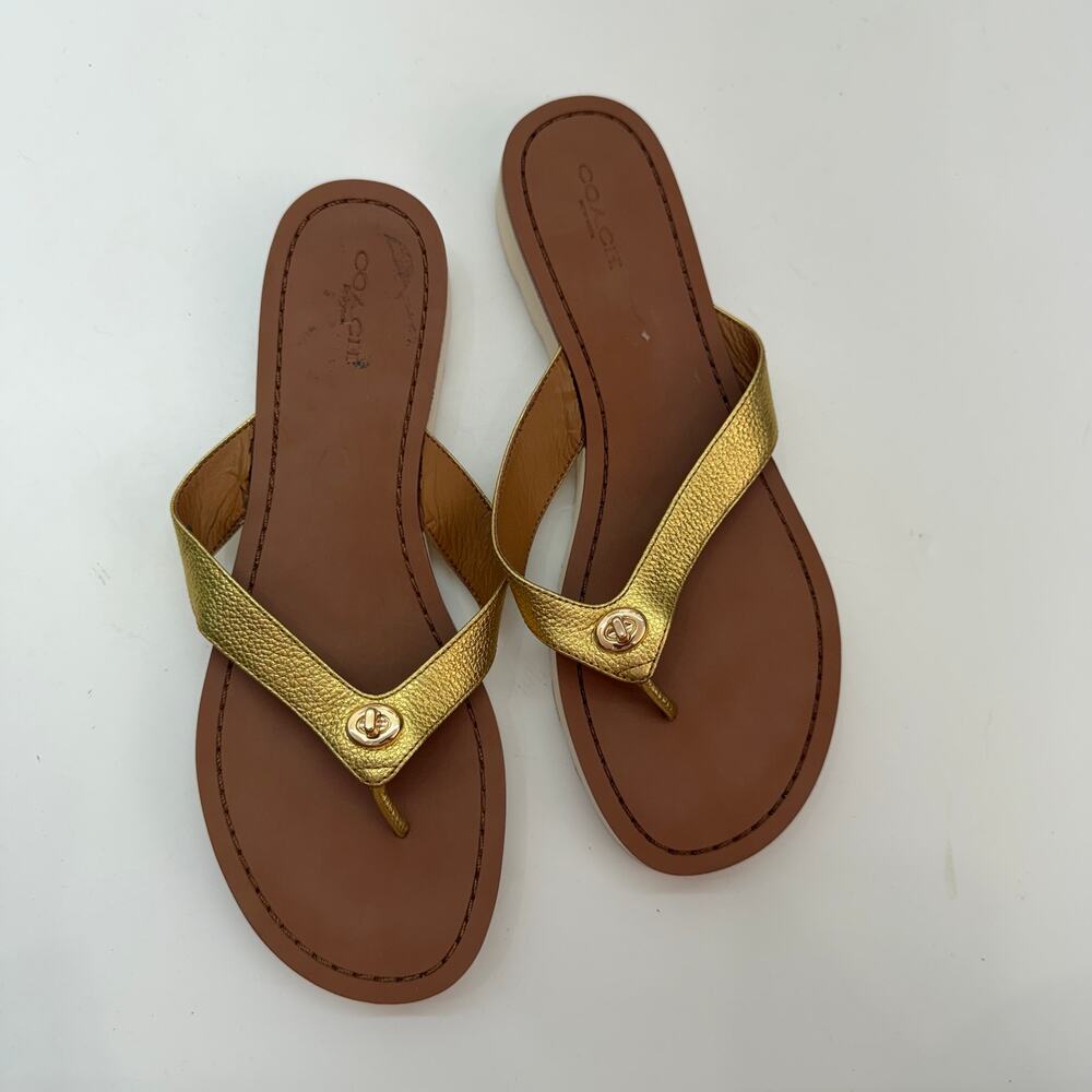 Coach Gold Shelly Flip Flop Sandal 9.5